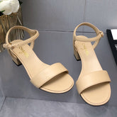 BLOCK HEEL 5 CM SANDAL IN SAND BROWN LAMBSKIN